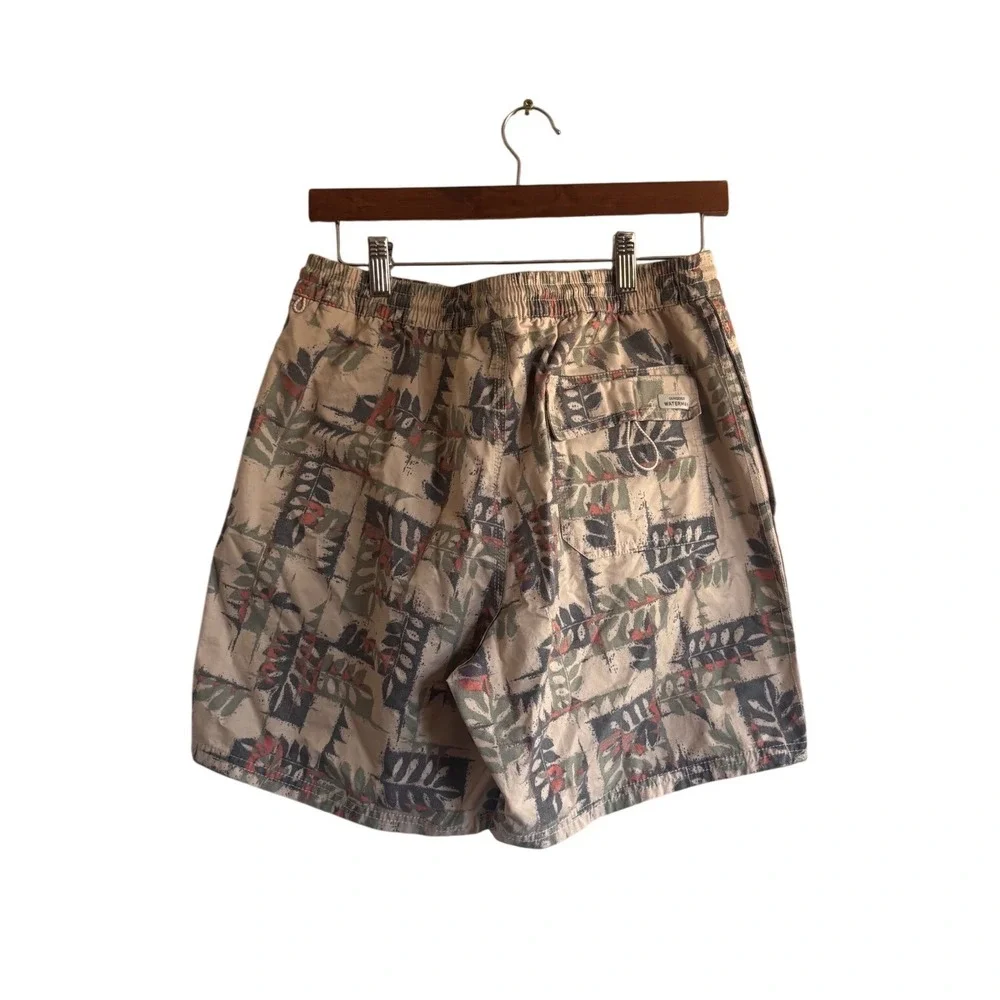 Quiksilver Waterman Mens Tan Abstract Floral Leaf Print Shorts Elastic Waist